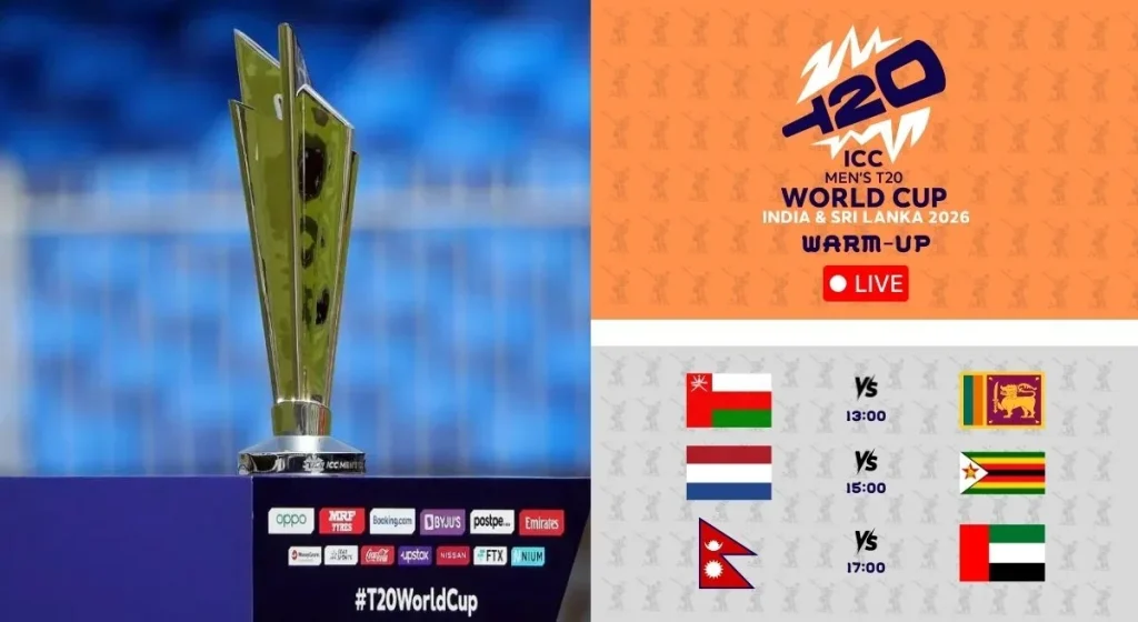 Players competing in a T20 World Cup warm-up match in Colombo.